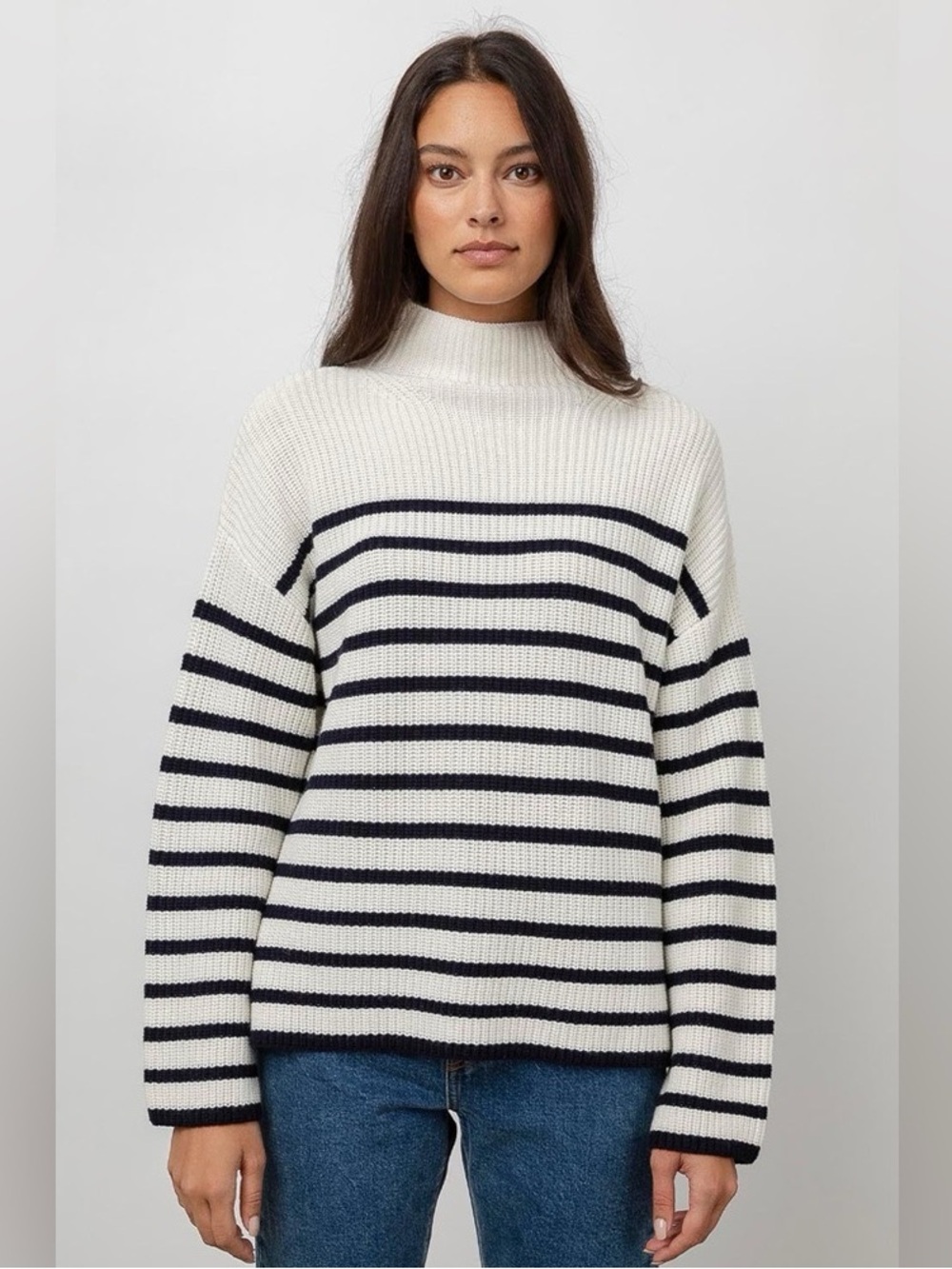 Rails Claudia Striped Sweater Cream and Navy Merino Wool and Cashmere